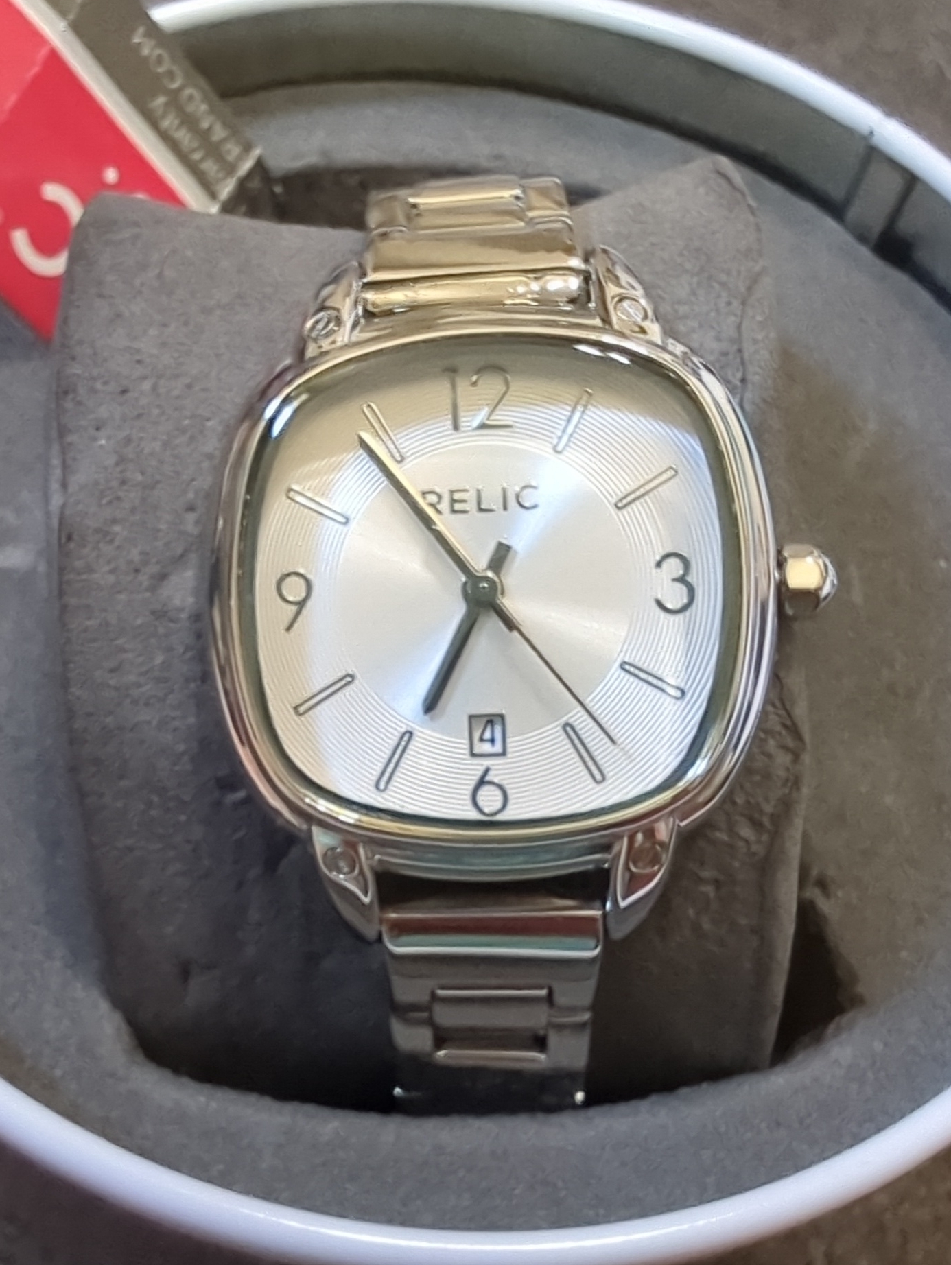 Relic Silver Womens Stainless Steel Square Watch With Date
